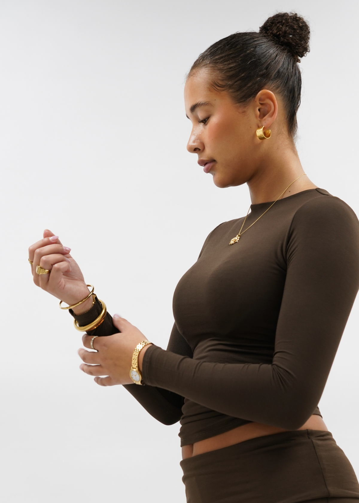 Long sleeve top long chocolate brown (tall)