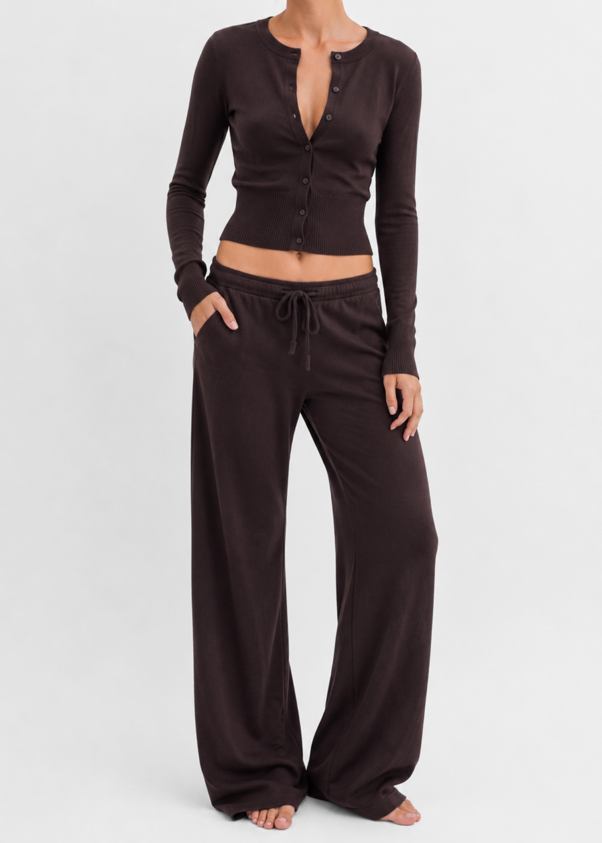 Soft knitted cardigan chocolate brown (tall)