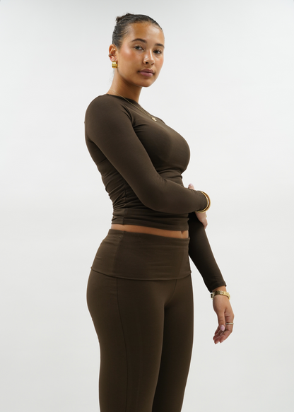 Long sleeve top long chocolate brown (tall)