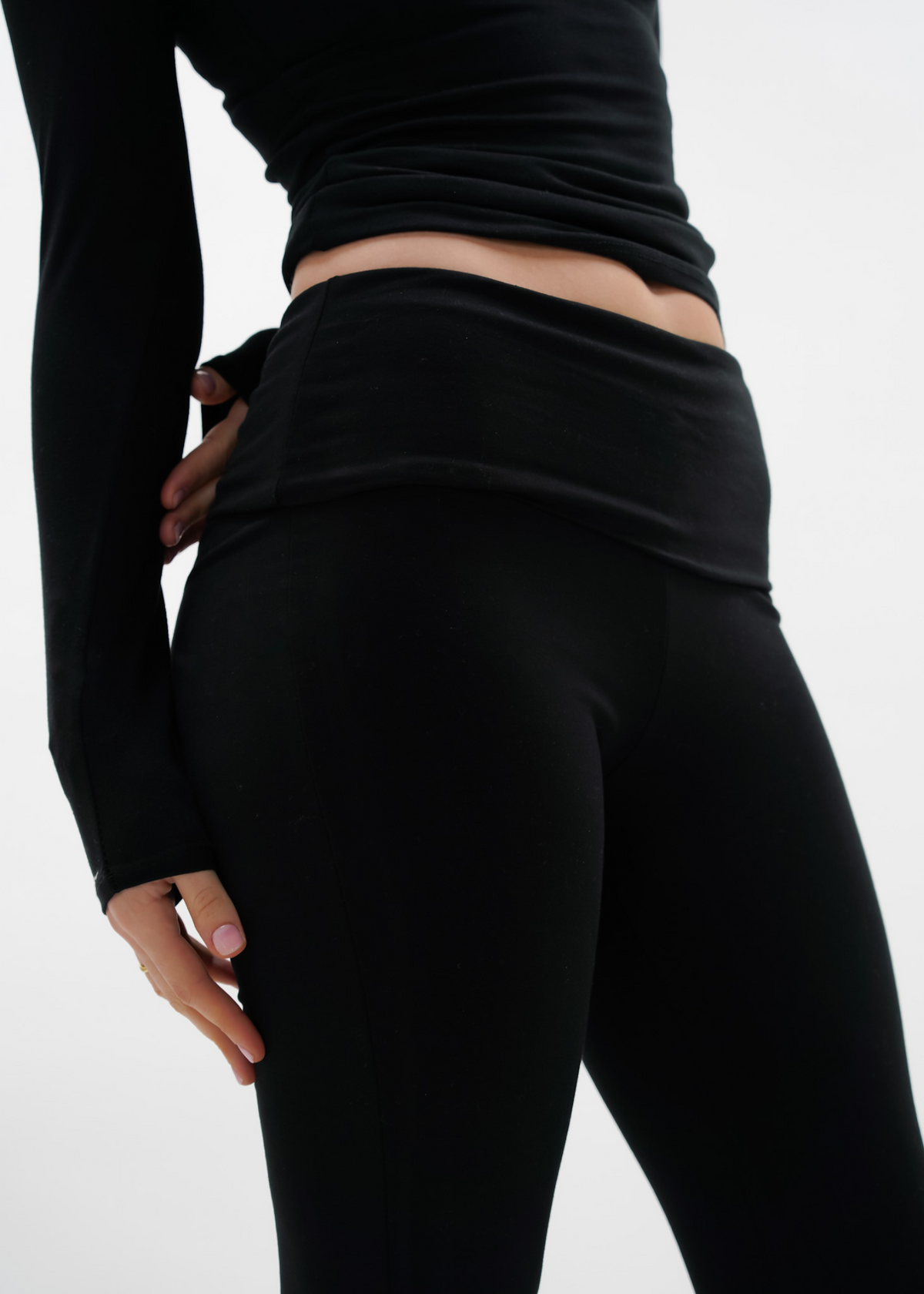 Fold-over flared pants black (tall)