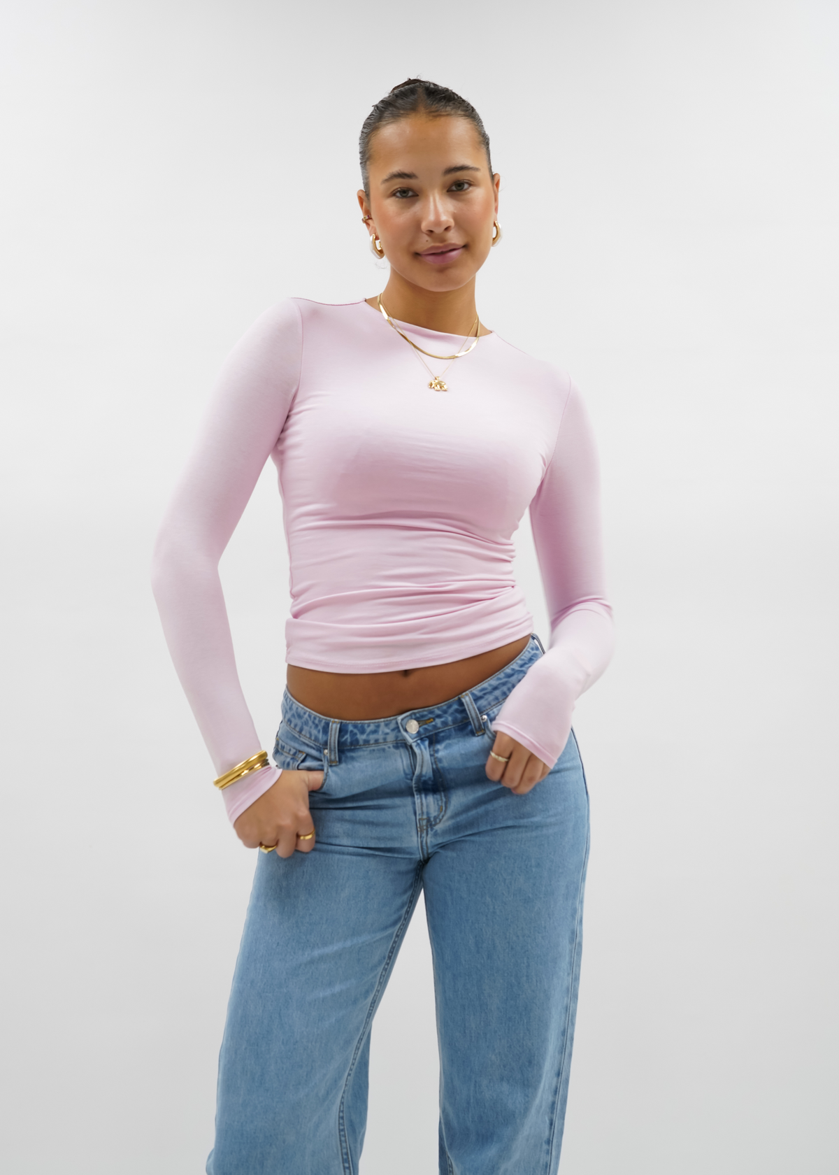 Long sleeve top long light pink (tall)