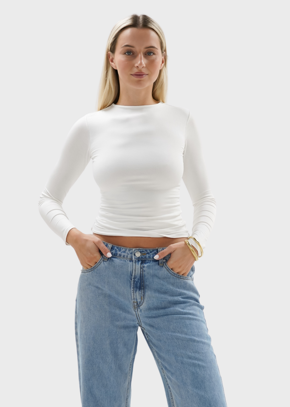 Long sleeve top long off-white (tall)