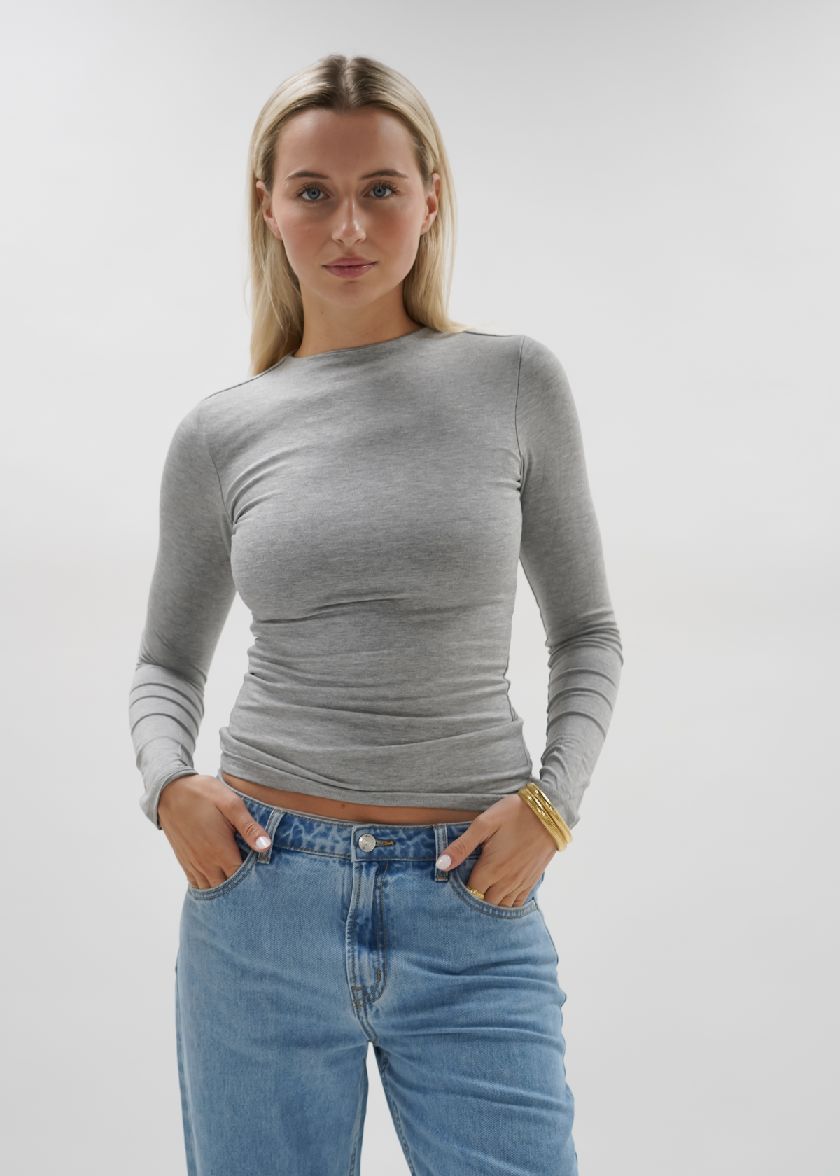 Long sleeve top long light grey melange (tall)