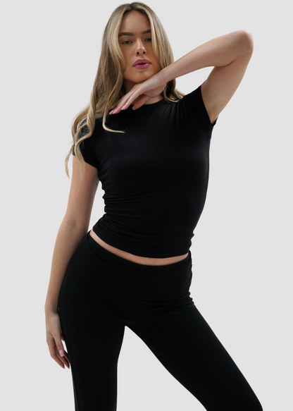 Short sleeve top long black (tall)