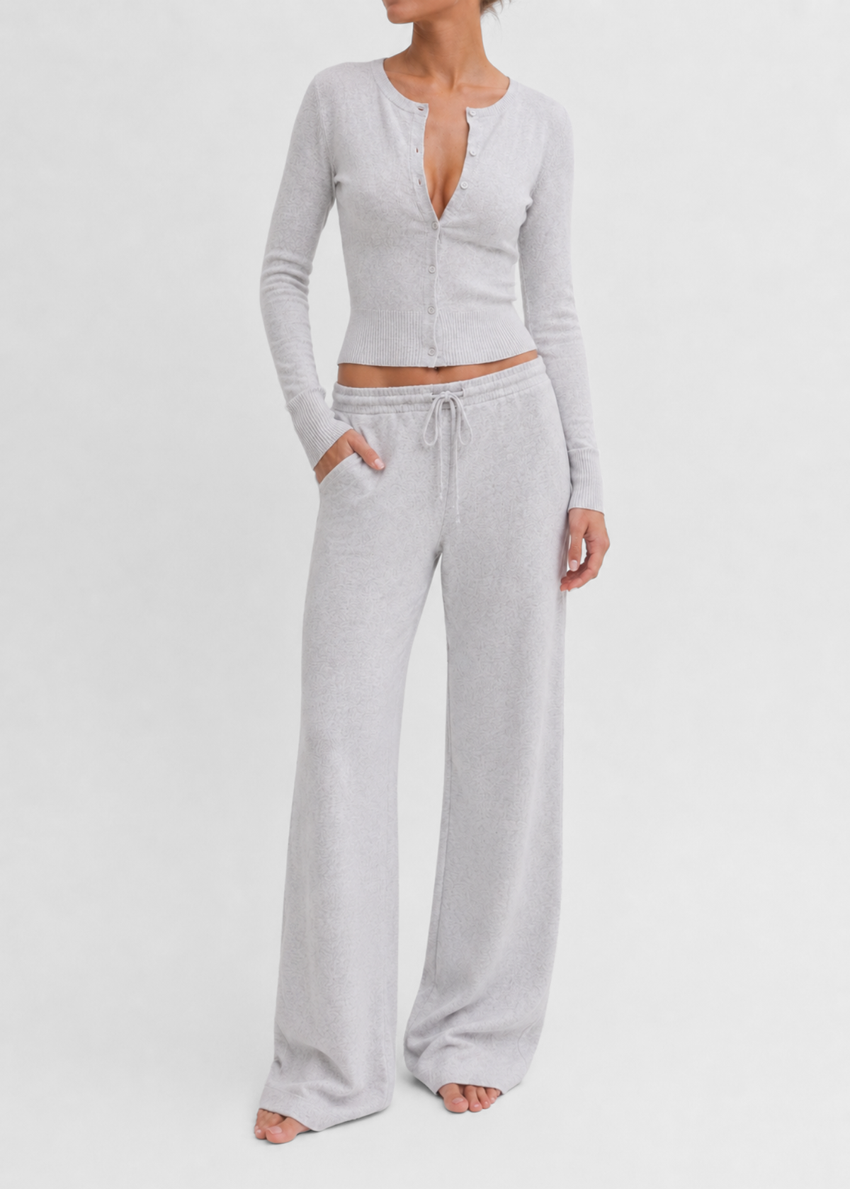 Soft knitted cardigan cream grey (tall)