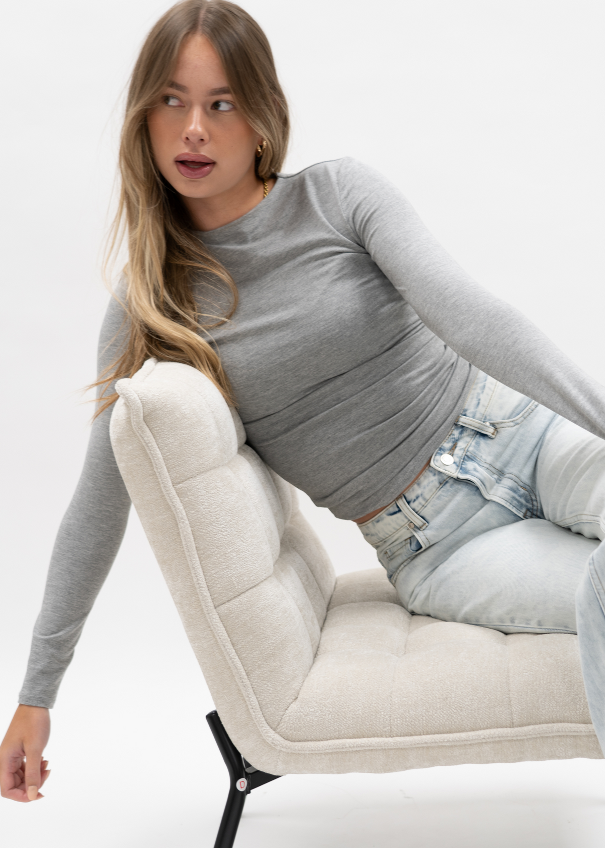 Long sleeve top long light grey melange (tall)