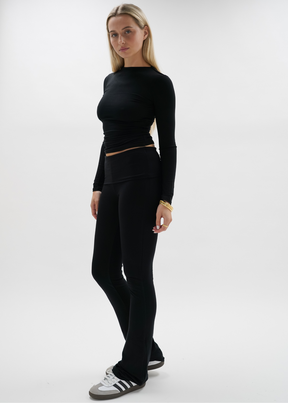 Fold-over flared pants black (tall)