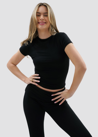 Short sleeve top long black (tall)