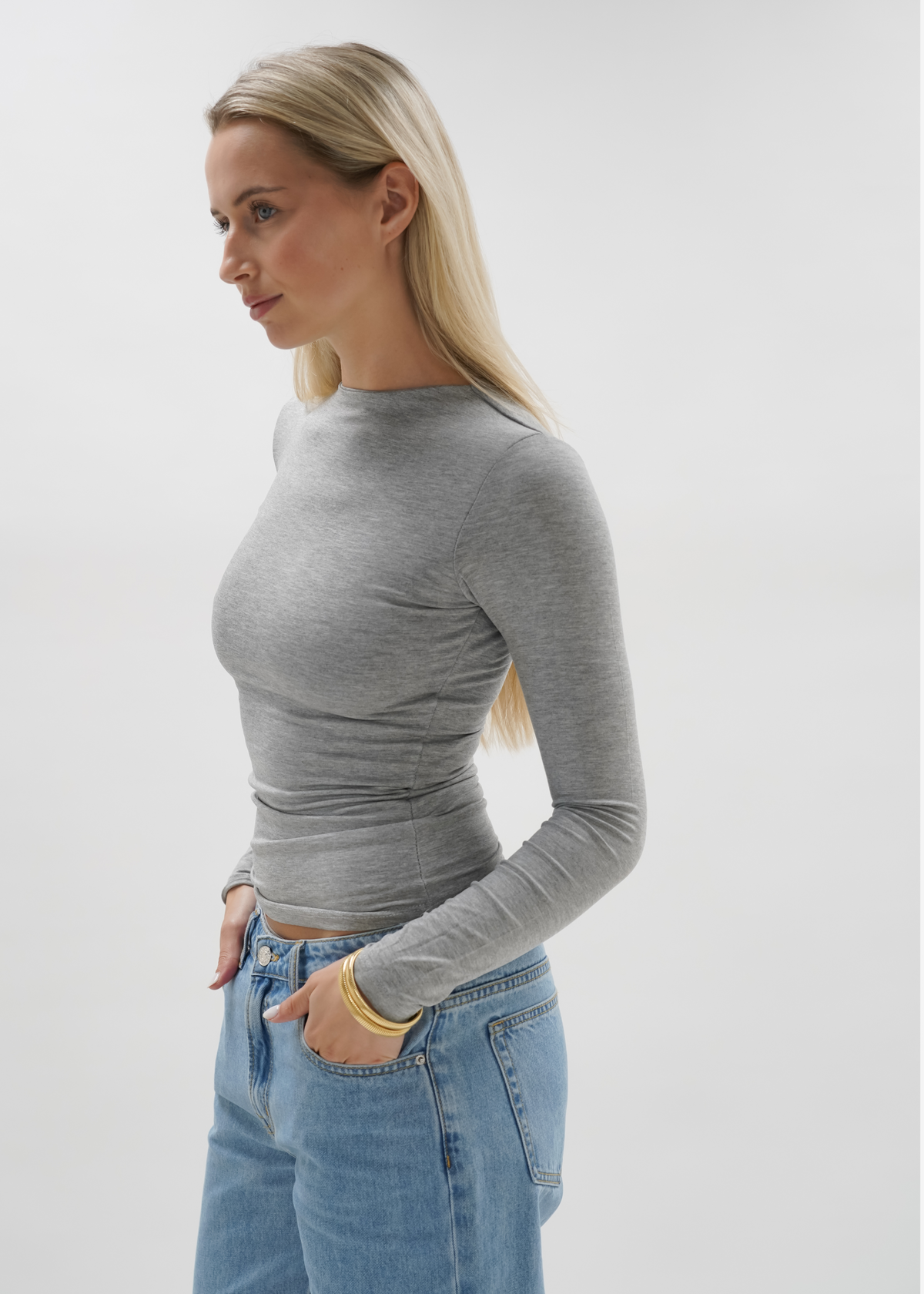 Long sleeve top long light grey melange (tall)