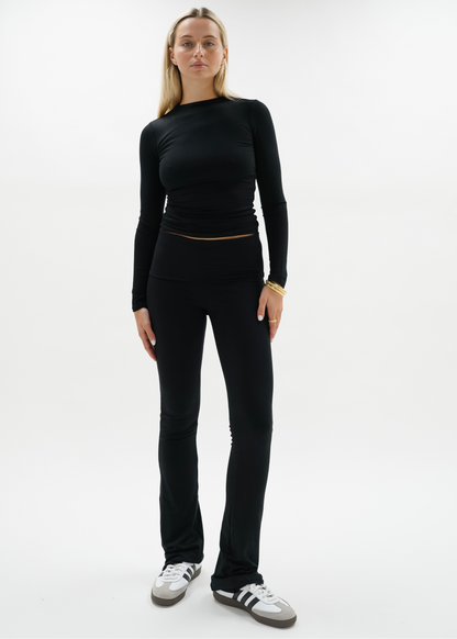 Fold-over flared pants black (tall)