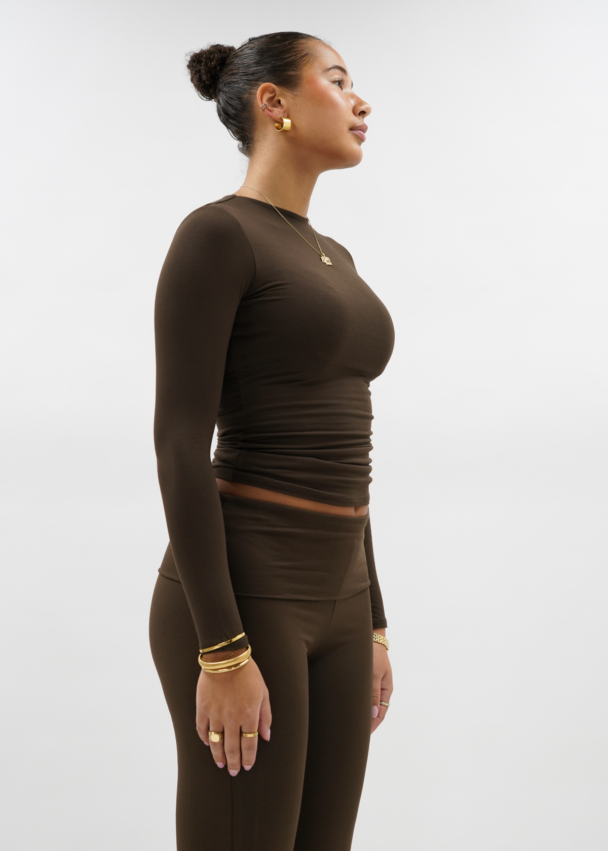 Long sleeve top long chocolate brown (tall)