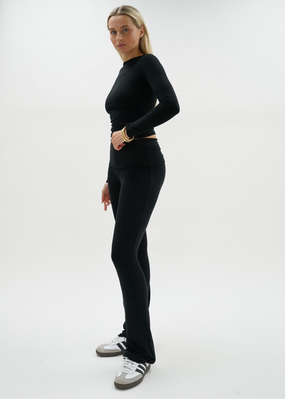 Fold-over flared pants black (tall)