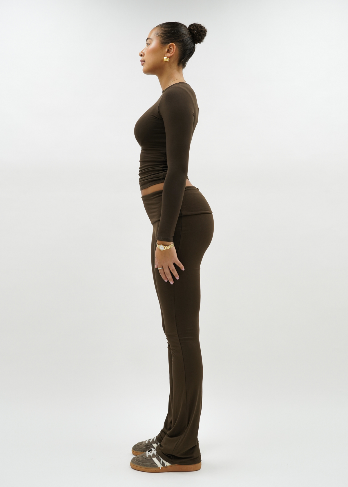 Fold-over flared pants chocolate brown (tall)