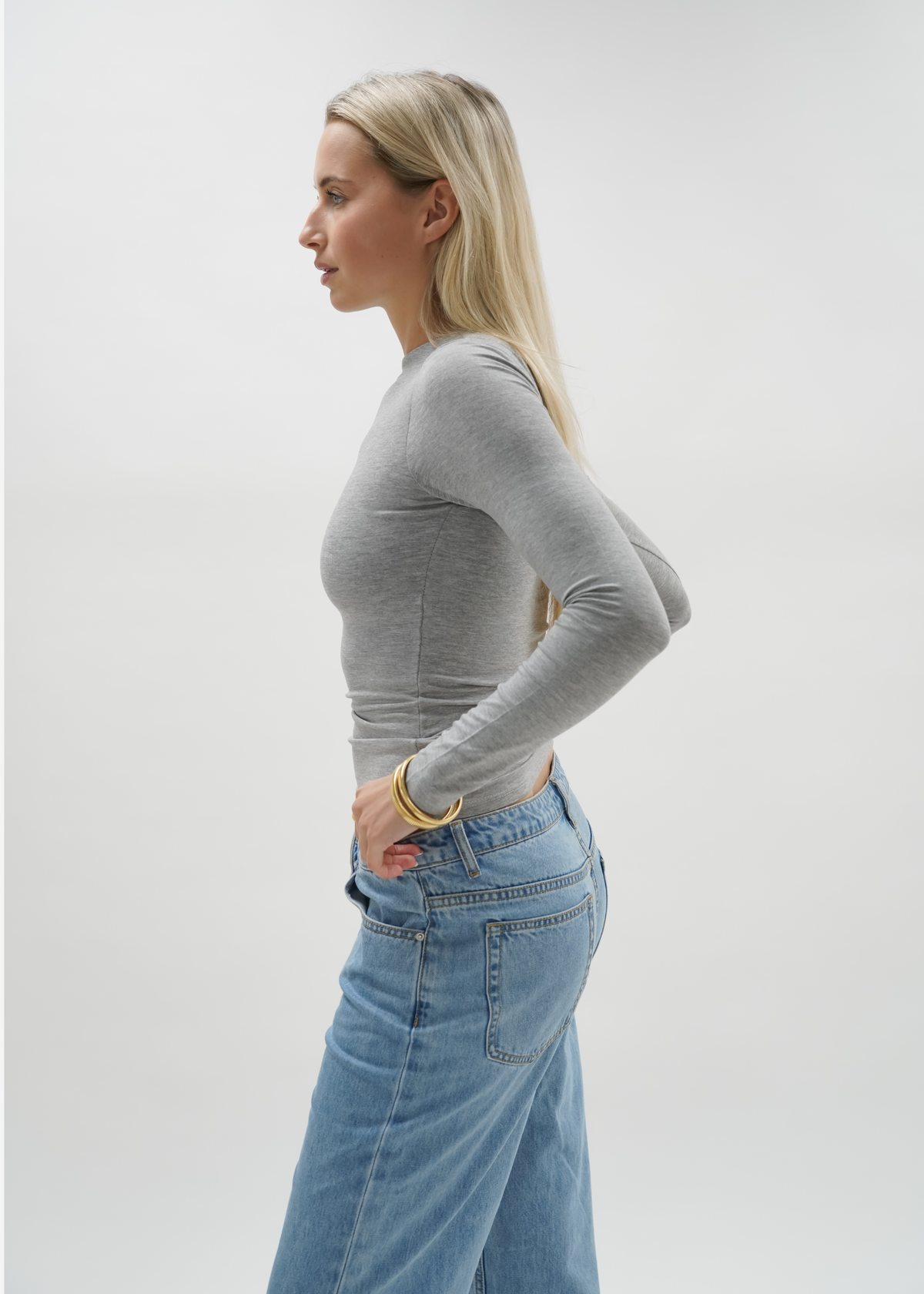 Long sleeve top long light grey melange (tall)
