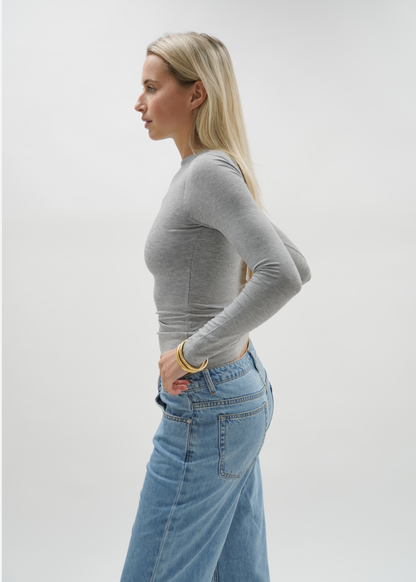 Long sleeve top long light grey melange (tall)