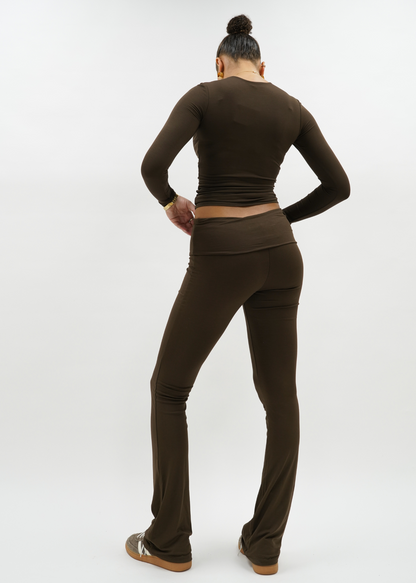 Fold-over flared pants chocolate brown (tall)