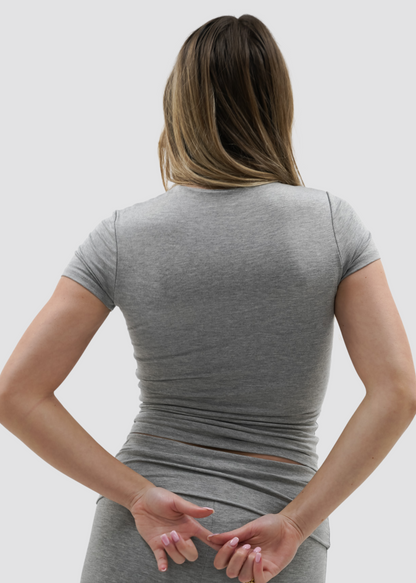 Short sleeve top long light grey melange (tall)