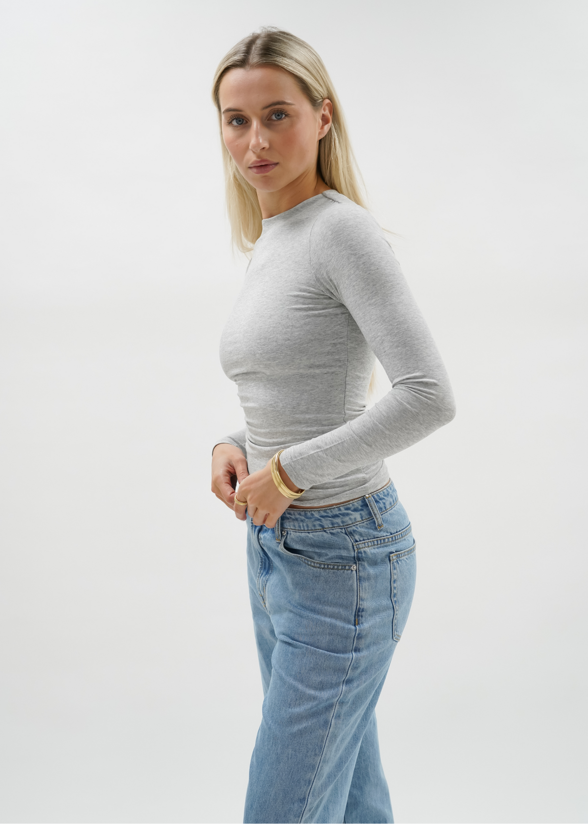 Long sleeve top long extra light grey melange (tall)