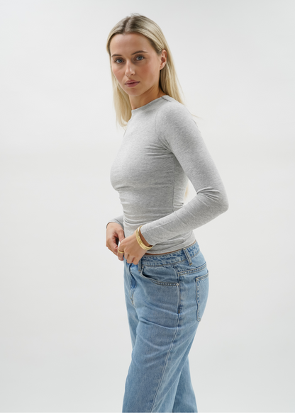 Long sleeve top long extra light grey melange (tall)