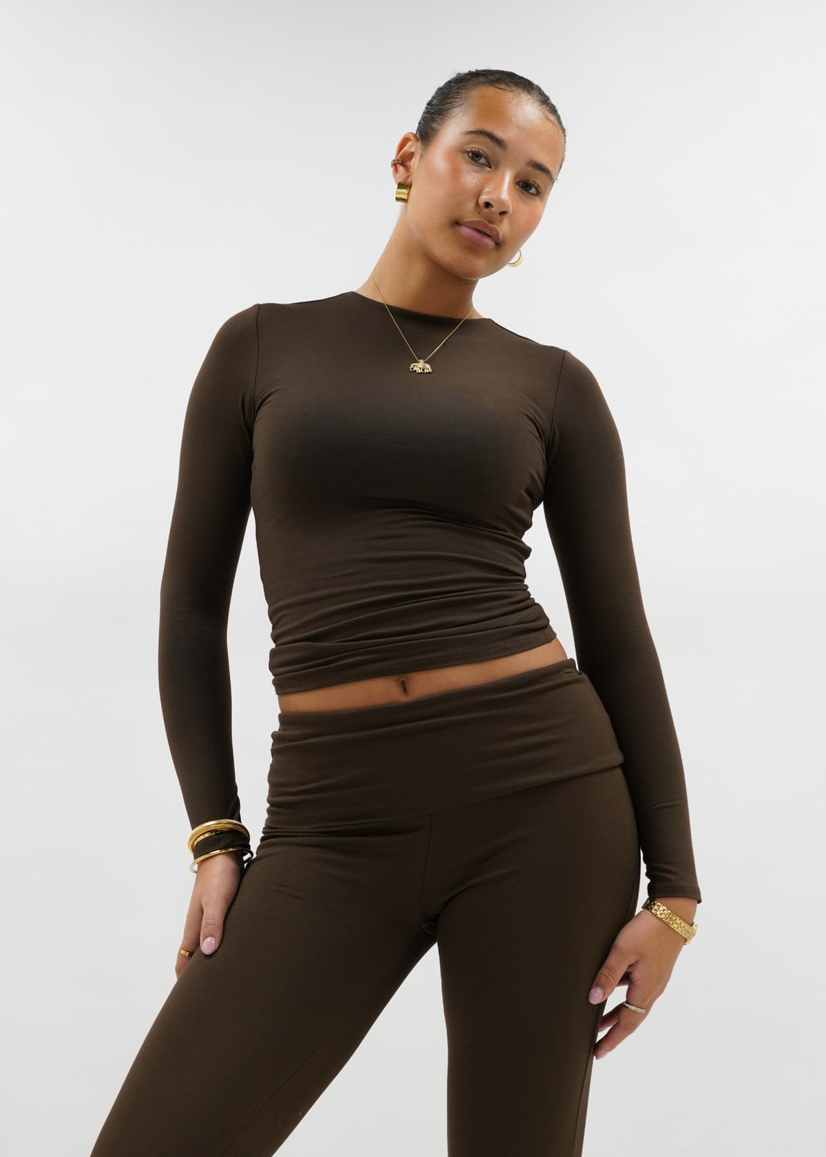 Long sleeve top long chocolate brown (tall)