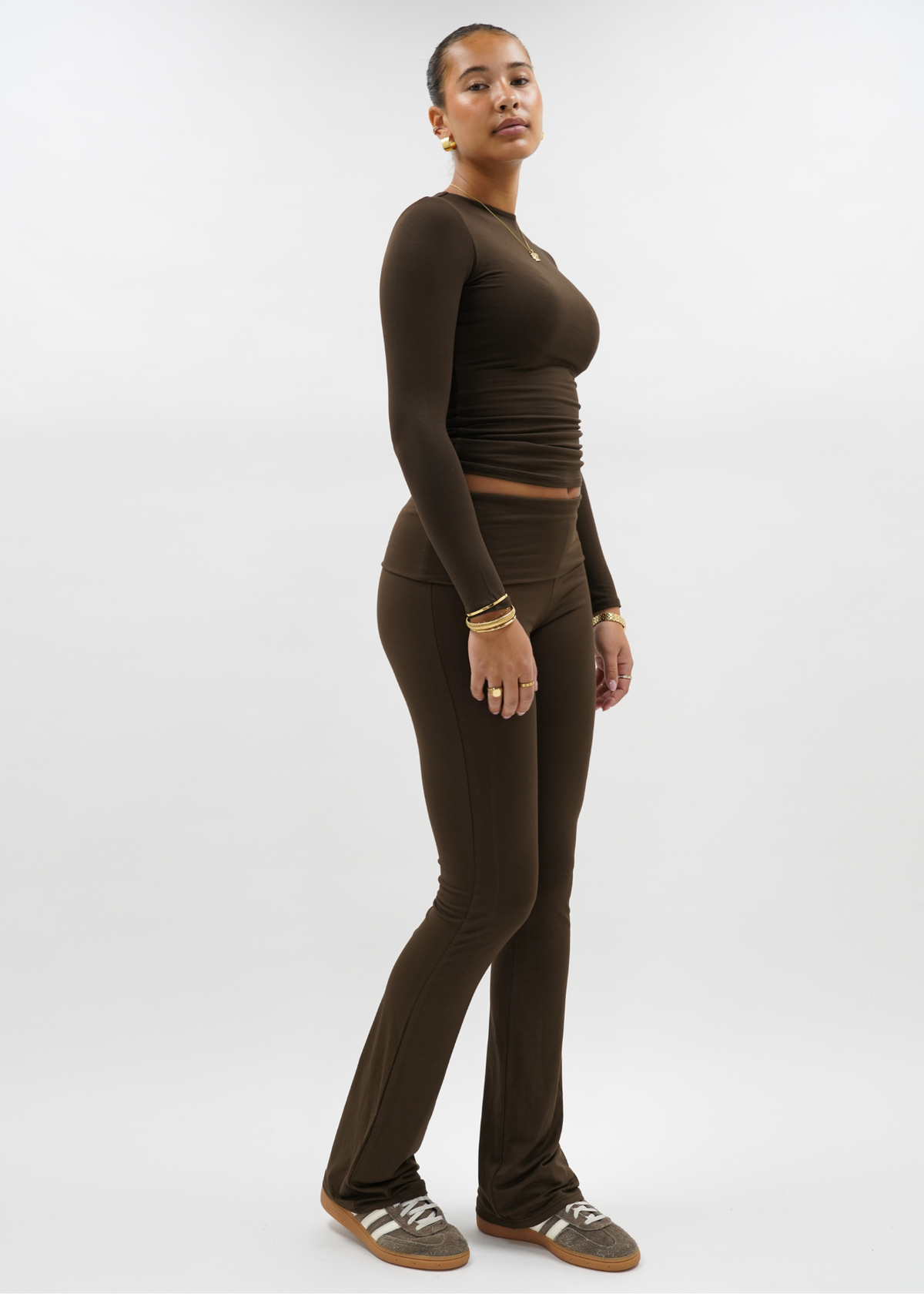 Fold-over flared pants chocolate brown (tall)