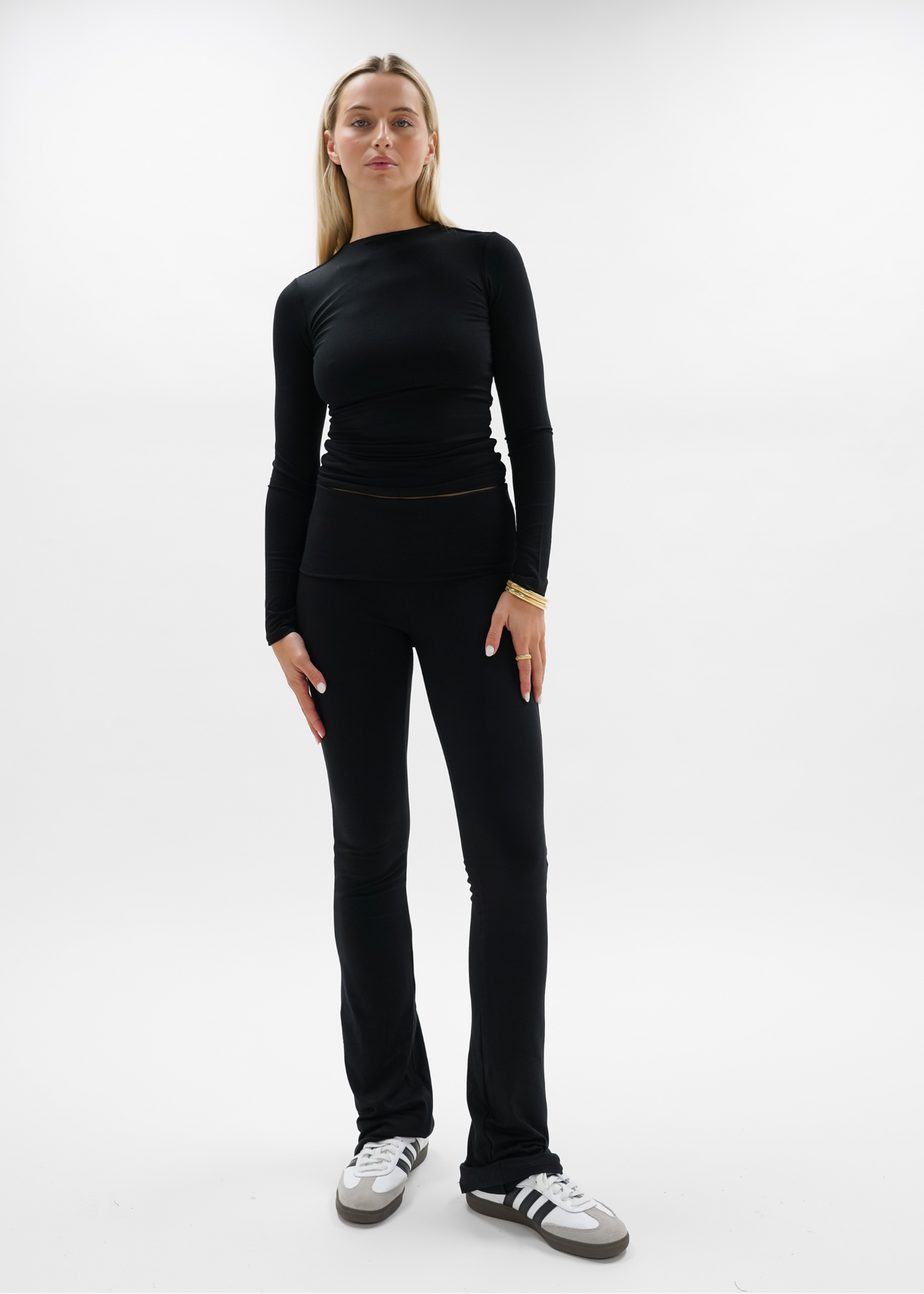 Fold-over flared pants black (tall)