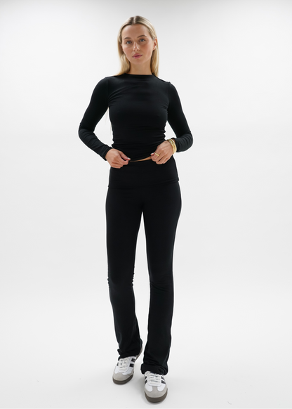 Fold-over flared pants black (tall)