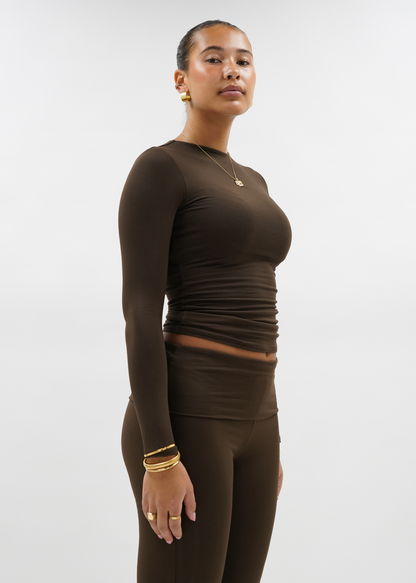 Long sleeve top long chocolate brown (tall)