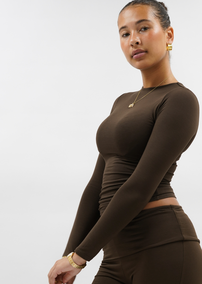 Long sleeve top long chocolate brown (tall)