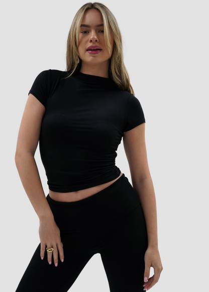 Fold-over flared pants black (tall)