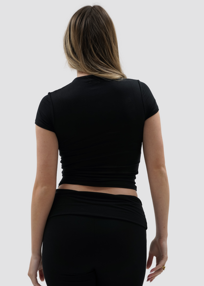 Fold-over flared pants black (tall)