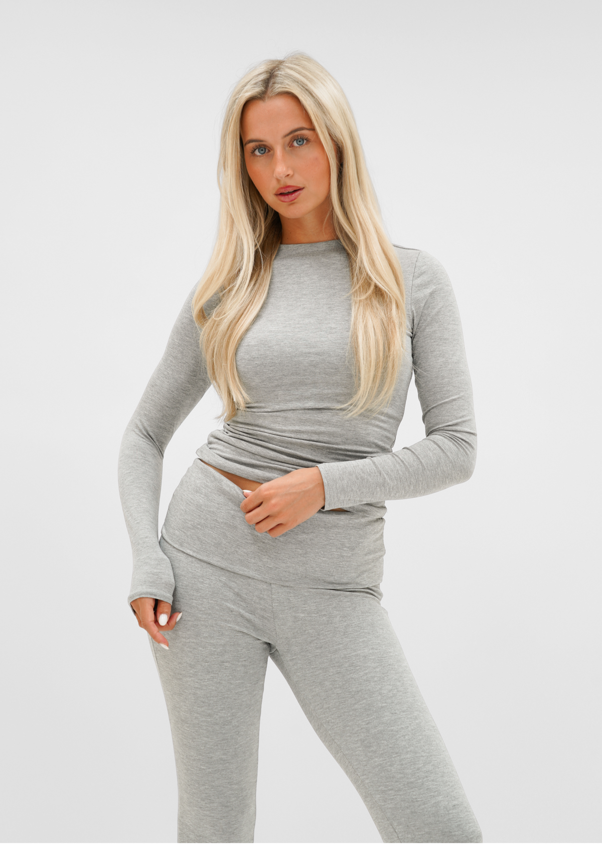 Fold-over flared pants light grey melange (tall)