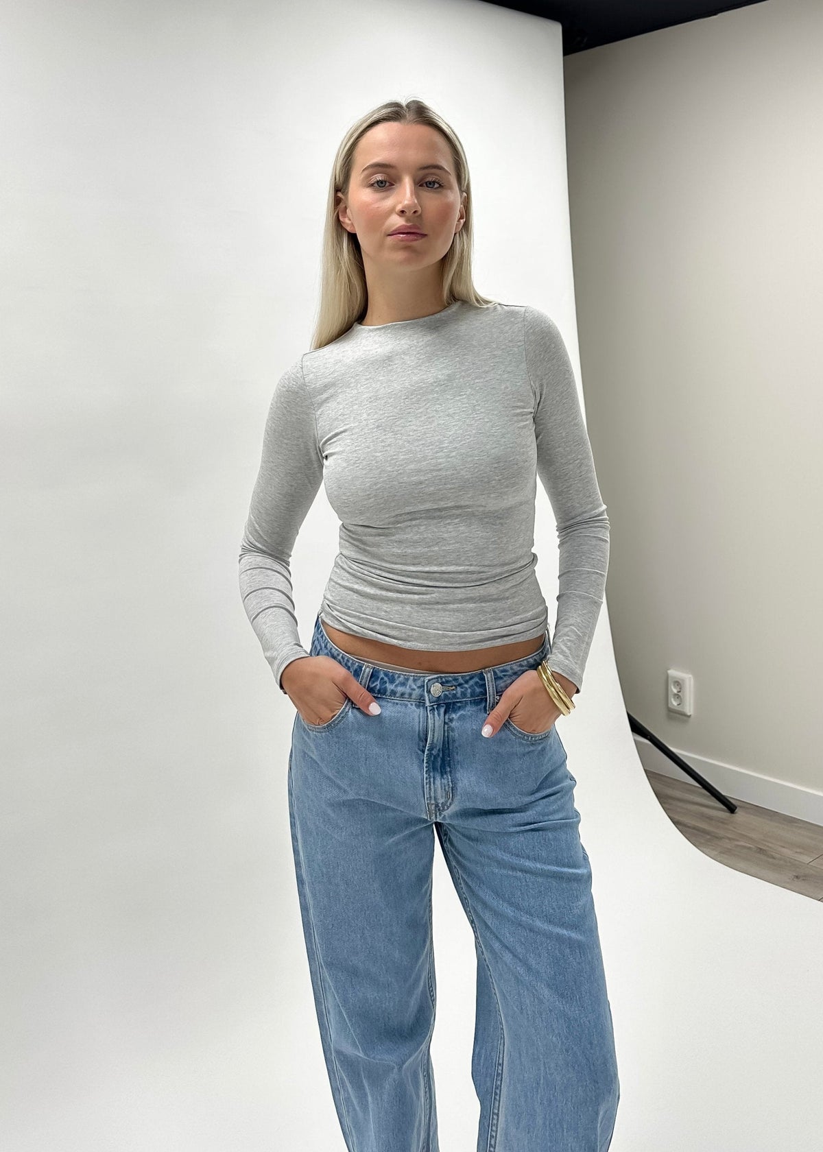 Long sleeve top long extra light grey melange (tall)