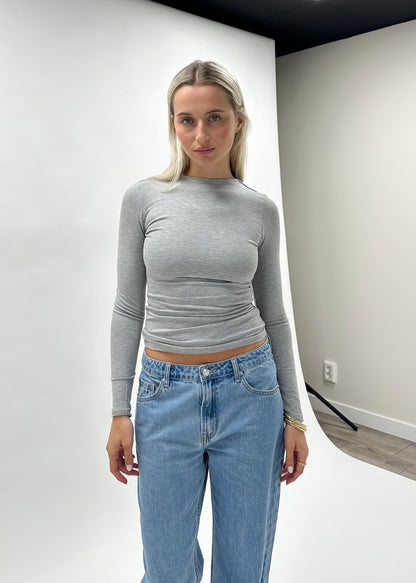 Long sleeve top long light grey melange (tall)