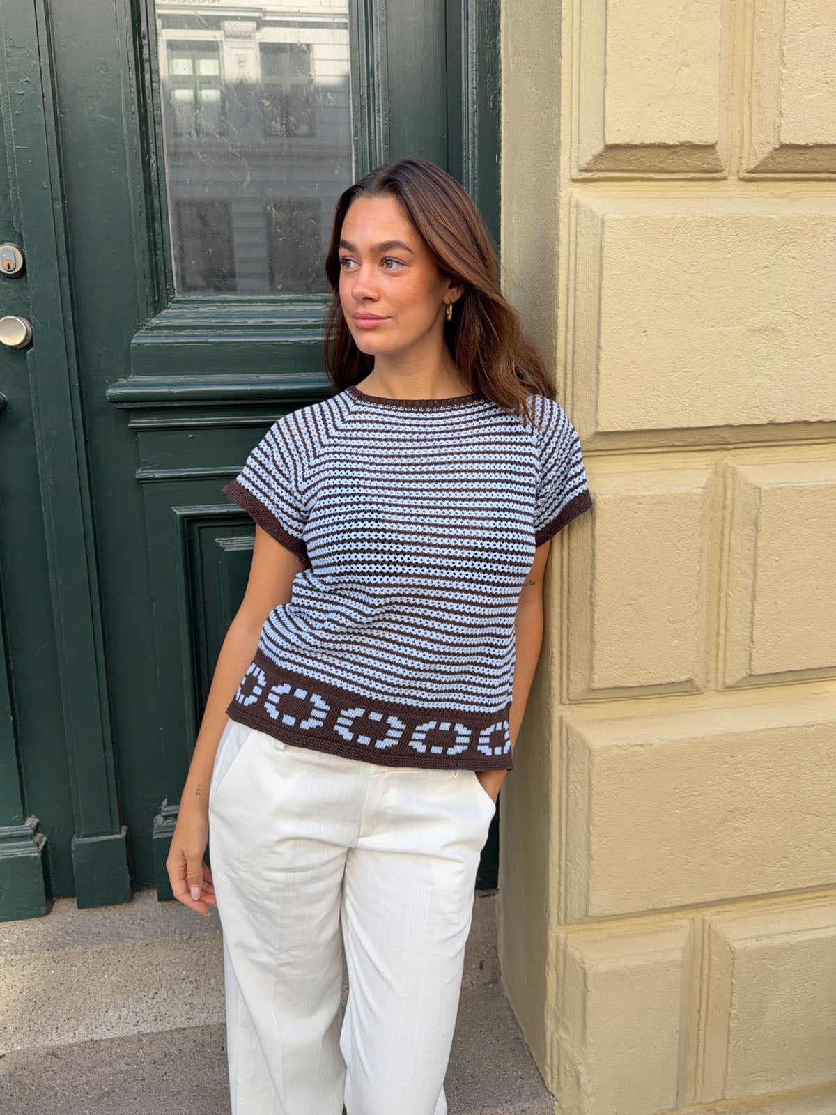 Alfi knitted striped T-shirt - Blue/brown
